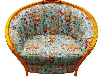 Armchair orange and chair with floral pattern Low-poly 3D model
