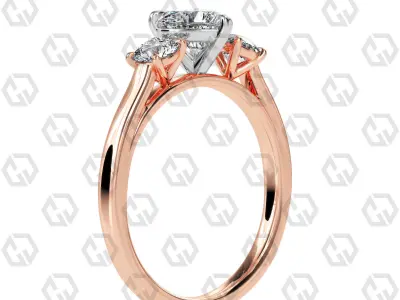 Ring 114 Heart Shape Cathedral shank 3 stone ring with round 3D print model