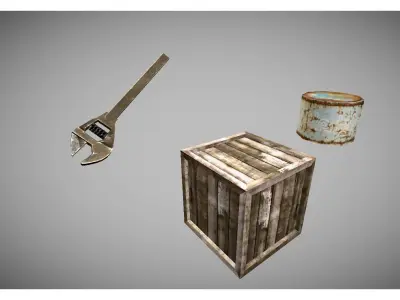 low poly garage objects collection Low-poly 3D model