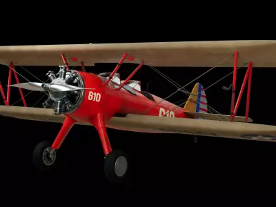 Vintage Red Biplane 610  High Detail WW1 Aircraft Game Ready PBR 3D model
