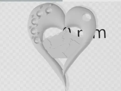 Heart pendant with a mountain scene to antique 3D print model