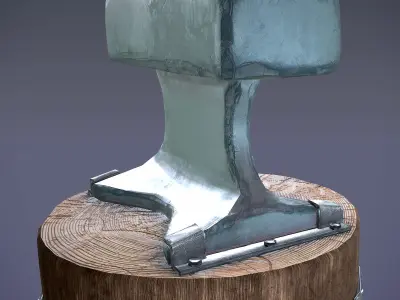 Low Poly Anvil wooden barrel with hammer Low-poly 3D model