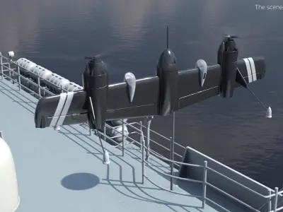 Prototype UAV Rotor Wing Technology Black Rigged for Cinema 4D 