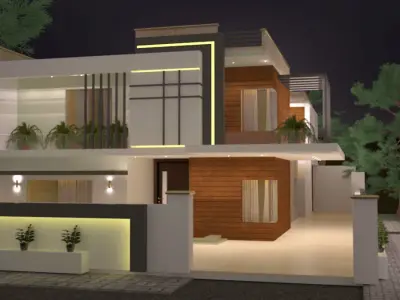 exterior modern house with car parked in front Free 3D model