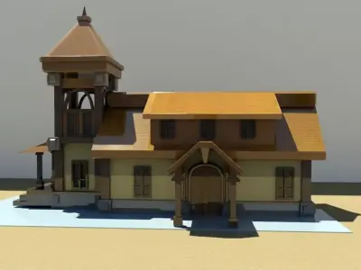 Low Poly Church 3D Model Stylized Architecture Game Ready Low-poly 3D model