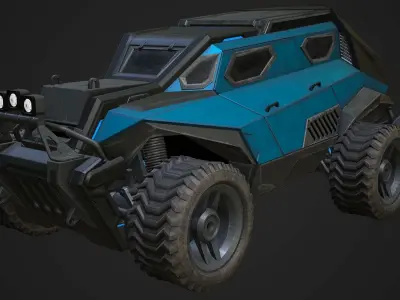 Sci-Fi Armored Racing Jeep 4X4 PBR Low-poly 3D model