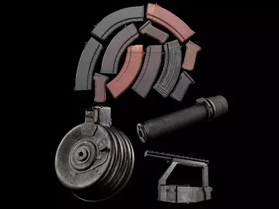 AK Magazines Drum Bakelite Polymer Silencer Rail Grips  3D Model Pack