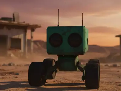 Stylized Robot 3D Model With Wheels Low-poly 3D model