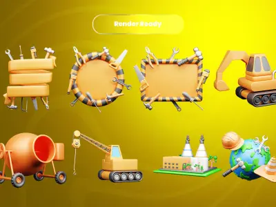 Labour Day 3d Illustration Icon Pack 3D model purchase