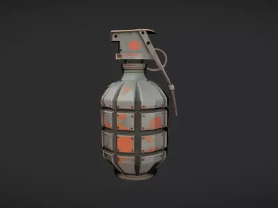military hand grenade with weathered metal 3D model