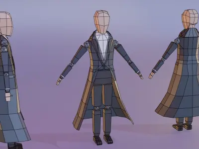 Low Poly Detective man in trench coat Free low-poly 3D model