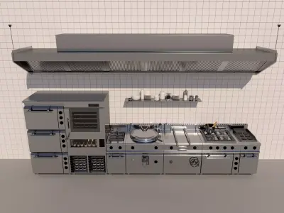 Professional Commercial Kitchen Equipment Set 3D Mode Low-poly 3D model