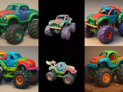 Monster Truck bundle 13 pack 100 glb 3D model
