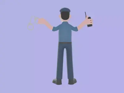 Stylized 3D Male Police Character - Cartoon Radio and Handcuffs 3D model