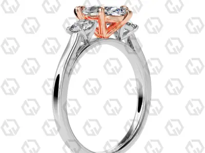Ring 115 Marquise Shape Cathedral shank 3 stone ring with round 3D print model