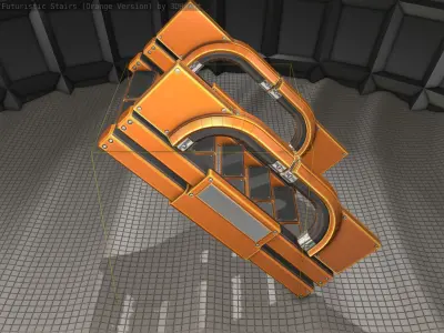Futuristic Stairs - 3 - Orange Textures Low-poly 3D model