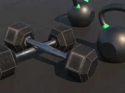 Dumbbells and Kettlebell Low-poly 3D model