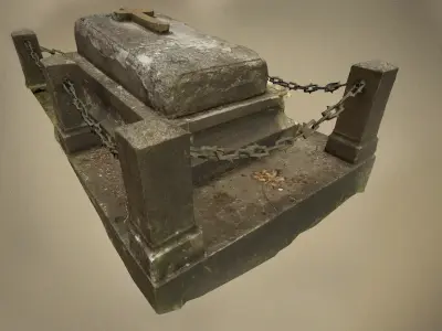 Scanned photorealistic old grave with chains Low-poly 3D model