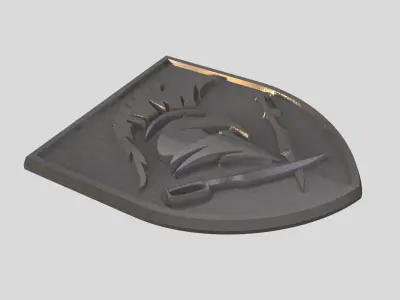 Knight helmet and swords on a shield 3D print model