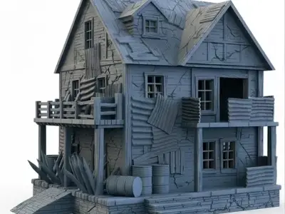 Post Apocalyptic Survivalist Shack Wasteland Ruined House 3D Free low-poly 3D model