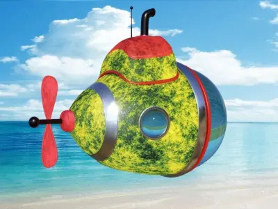 Yellow Submarine Cartoon Low-poly 3D model