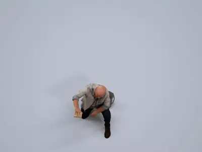 00103Erik006 - Senior Caucasian man crouching while washing car 3D model