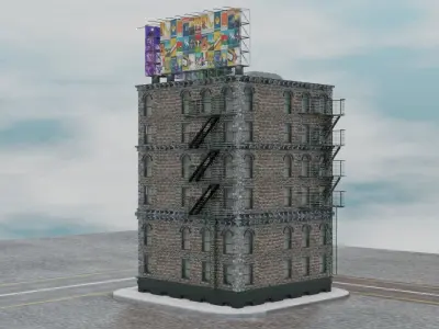 Realistic building with sign Free low-poly 3D model