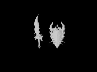 Corrupted Holy Sword and Shield Low-poly 3D model
