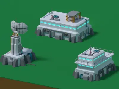 Sci-Fi buildings Low-Poly Free low-poly 3D model