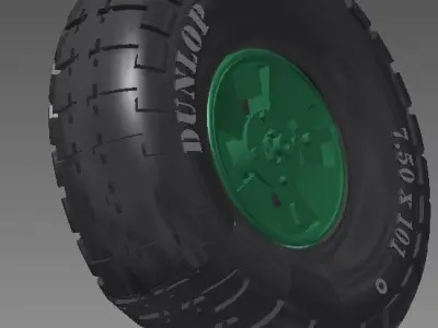 Spitfire - four spoke wheel - tire with pattern and loaded 3D print model