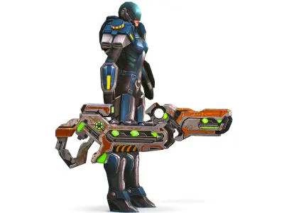 Low Poly Cyborg Soldier with Automatic Rifle and Pistol 3dsMax  Low-poly 3D model