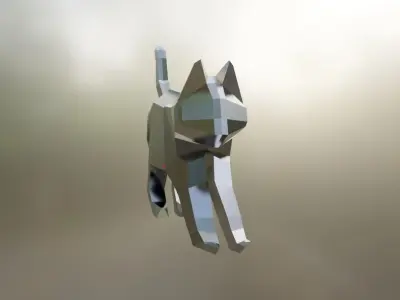 Cat Low-poly 3D model gold flying in air Low-poly 3D model