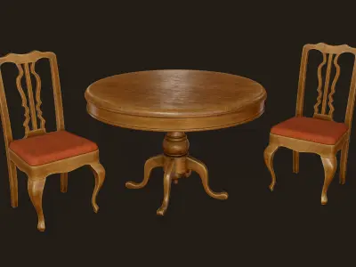 Vintage Table and Chair - PBR Game Ready Low-poly 3D model