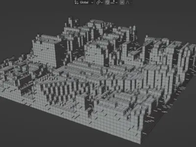 Sci-fi city from heightmap generator Blender Geometry Nodes 3D model