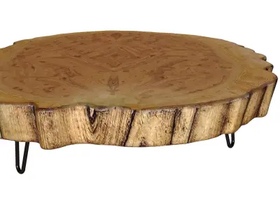 Coffee table made solid wood slab split in Loft style Wood Round 3D model