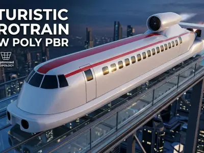 Low Poly Aerotrain Game ready Vehicle FBX OBJ PBR STL Low-poly 3D model
