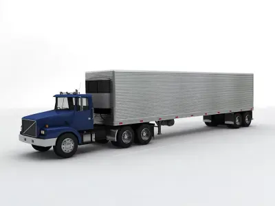Semi Truck With Box Trailer Low-poly 3D model