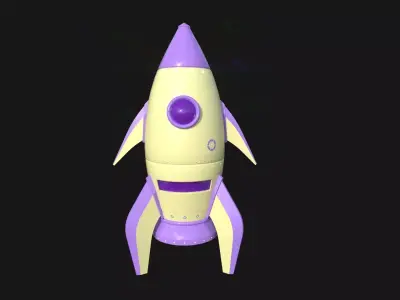 Cartoon Spaceship 04 Yellow Purple - Spacecraft Vehicle SciFi Low-poly 3D model
