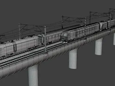 Bridge with Siemens trains 3D model