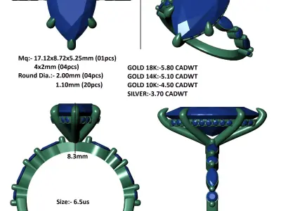 6 Prongs Set Mq Stone Engagement Ring 3D print model