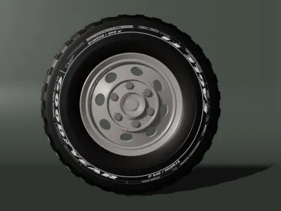 Heavy Duty Truck Tire with Steel Rims  Low-poly 3D model