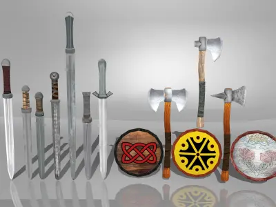 Low poly handpainted Weapon Pack Low-poly 3D model
