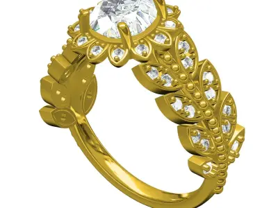 Antique Leaves All Around Engagement Ring for Women 3D print model