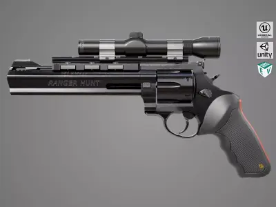 Revolver 04 Black Model Taurus Raging All PBR Unity UE Textures Low-poly 3D model