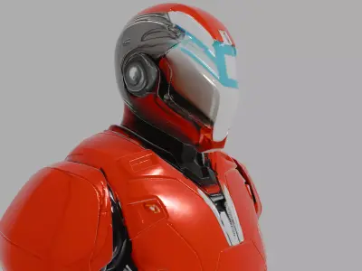 Red Silver Futuristic Power Armor 3D model