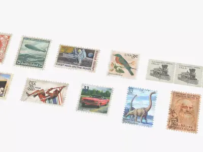 Vintage Old Postage Stamp Set 3D model