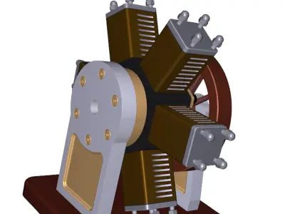 6 cylinder radial engine Low-poly 3D model