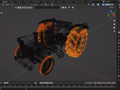 Realistic Old Tractor 3D Model Low-poly 3D model