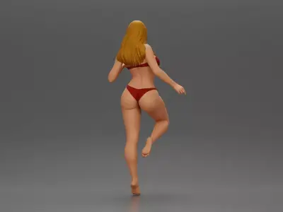 Stylized female figure posed dynamically in minimal attire 3D print model