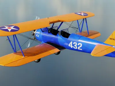 Boeing-Stearman Model 75 Biplane 3D model
